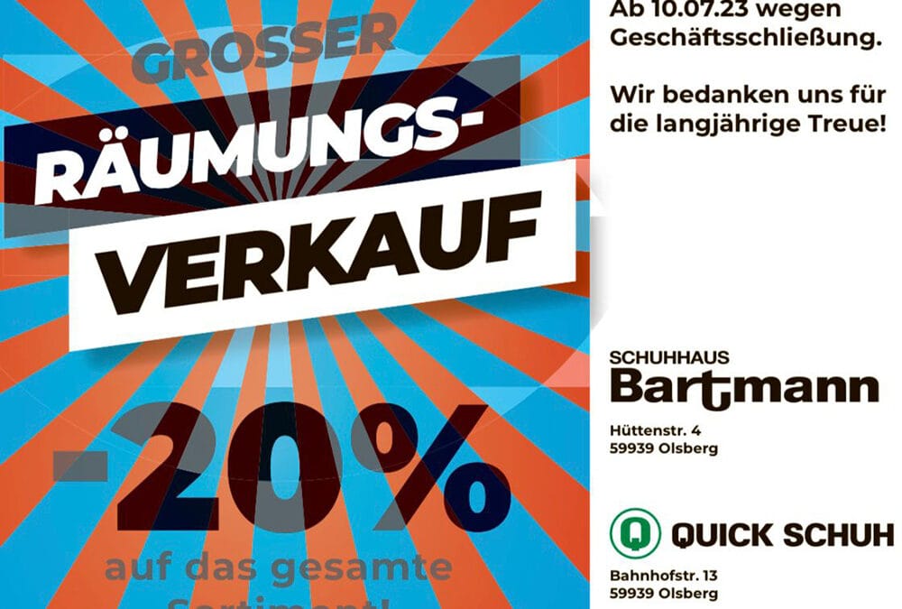 Räumungsverkauf bei Schuhhaus Bartmann und Quick Schuh