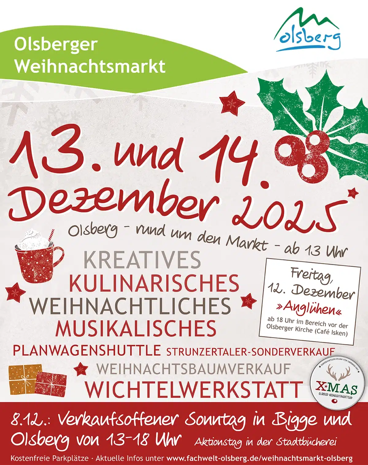 Weihnachtsmarkt in Olsberg vom 13. bis 14. Dezember, Freitags ab 18 Uhr anglühen.